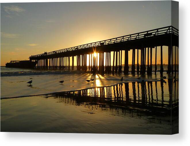 Cement Ship Canvas Print featuring the photograph Cement Ship Pier Sunset by Amelia Racca