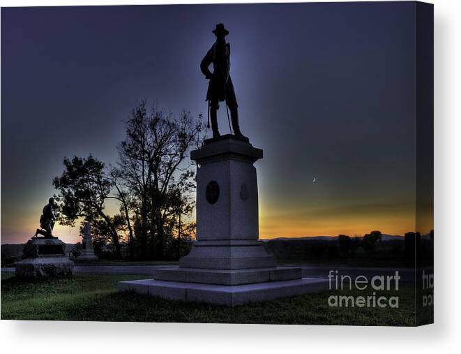 Gettysburg Battlefield Canvas Print featuring the photograph Cemetery Ridge At Dusk by Gene Bleile Photography 