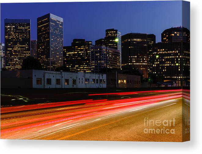 America Canvas Print featuring the photograph Century City Skyline at Night by Paul Velgos