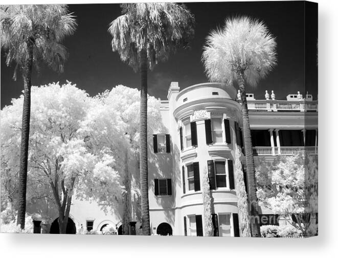 Infrared Art Prints Canvas Print featuring the photograph Charleston South Carolina Black White Battery Park by Kathy Fornal