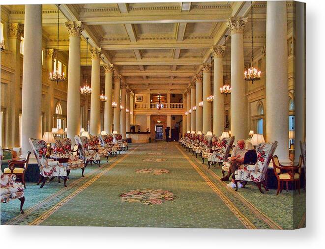 Wright Canvas Print featuring the photograph Checkers In The Homestead Lobby by Paulette B Wright
