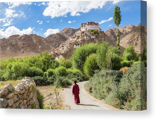 People Canvas Print featuring the photograph Chemre Or Chemrey Monastery, Near Leh by Peter Adams