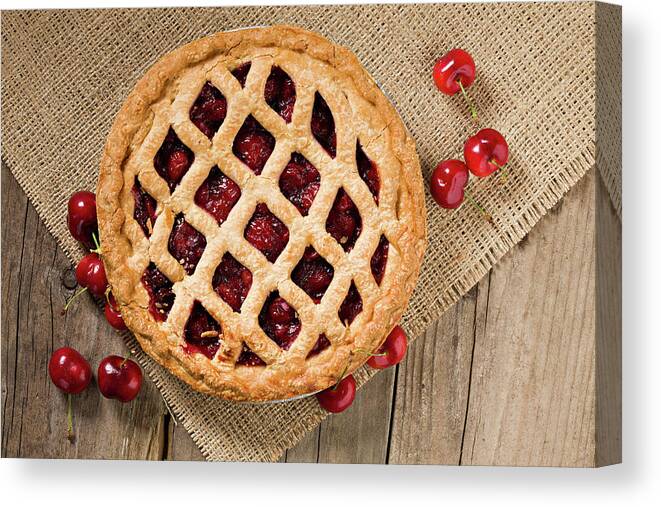 Cherry Canvas Print featuring the photograph Cherry Pie And Fresh Organic Cherries by Debbismirnoff