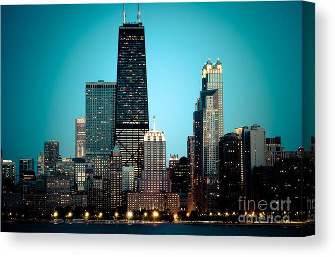 America Canvas Print featuring the photograph Chicago Downtown at Night with Hancock Building by Paul Velgos