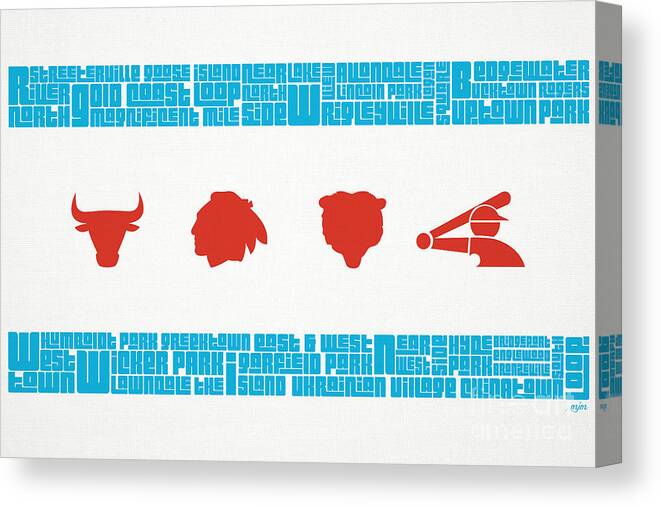 Chicago Canvas Print featuring the digital art Chicago Flag Sports Teams V2 by Mike Maher
