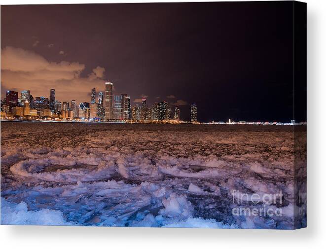 Lake Shore Drive Canvas Print featuring the photograph Chicago night skyline by Dejan Jovanovic