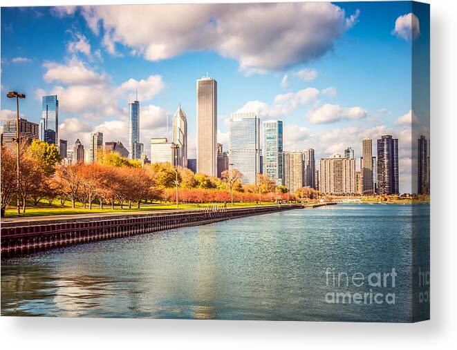 America Canvas Print featuring the photograph Chicago Skyline and Lake Michigan Photo by Paul Velgos