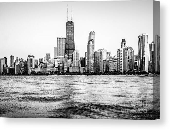 America Canvas Print featuring the photograph Chicago Skyline Hancock Building Black and White Photo by Paul Velgos