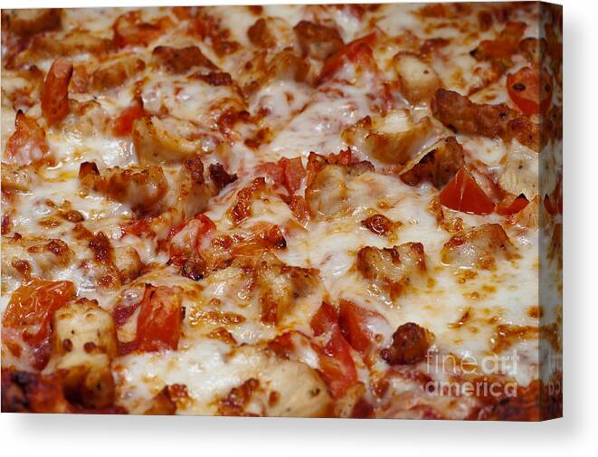 Food Canvas Print featuring the photograph Chicken And Diced Tomato Pizza 1 by Andee Design