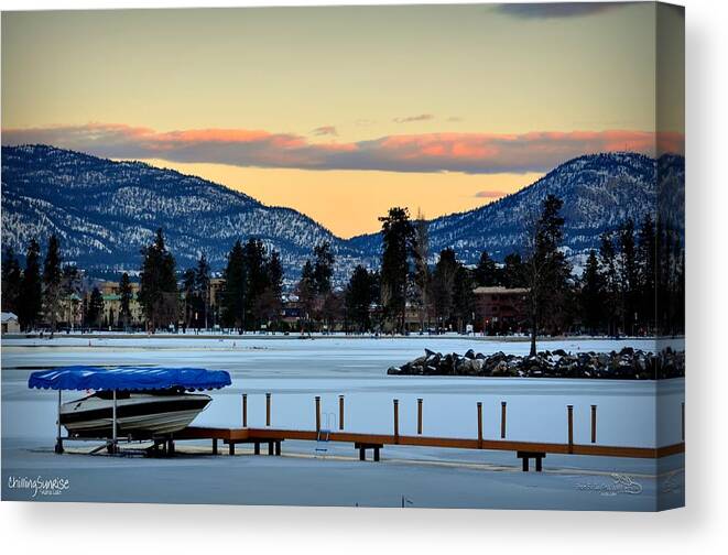 Skaha Lake Canvas Print featuring the photograph ChillingSunrise 001 Skaha Lake 02-28-2014 by Guy Hoffman