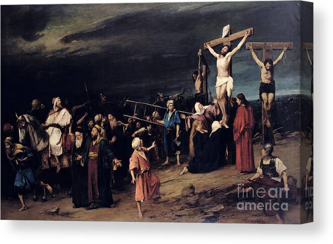 Jesus Christ Canvas Print featuring the painting Christ on the Cross by Mihaly Munkacsy