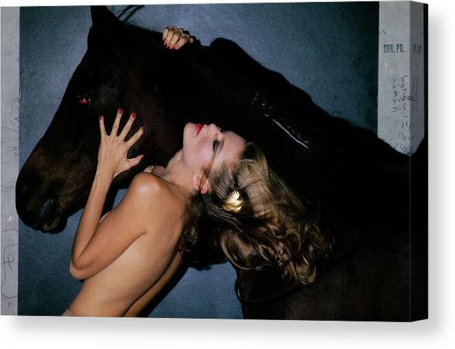 Beauty Canvas Print featuring the photograph Christie Brinkley With A Horse by Chris Von Wangenheim