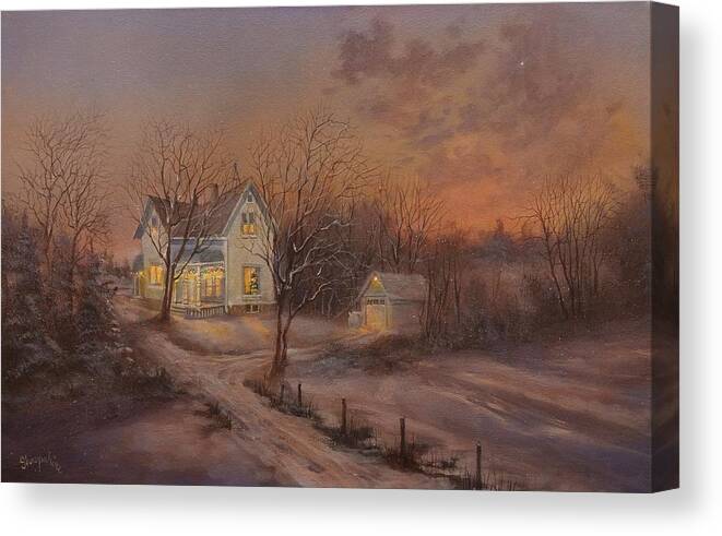  Christmas Canvas Print featuring the painting Christmas at the Farm by Tom Shropshire