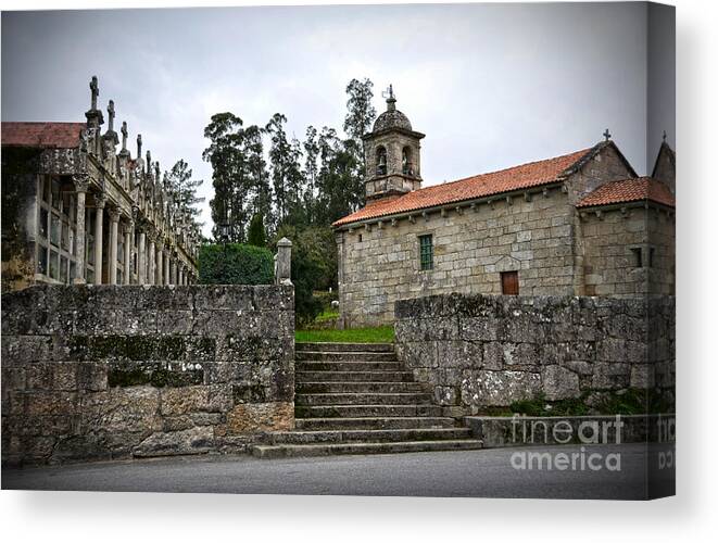 Cemetery Canvas Print featuring the photograph Church And Cemetery In A Small Village In Galicia by RicardMN Photography