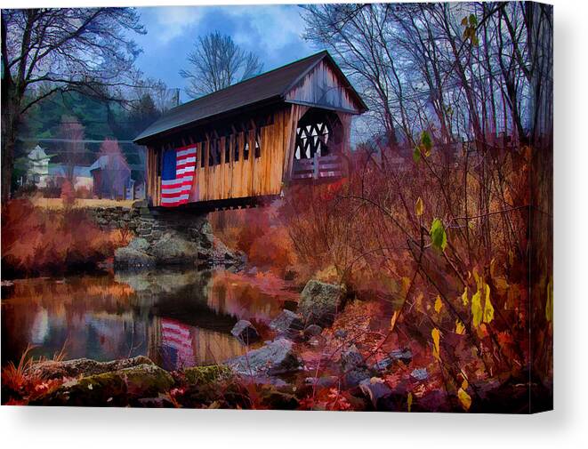 Autumn Canvas Print featuring the photograph CilleyVille covered bridge by Jeff Folger