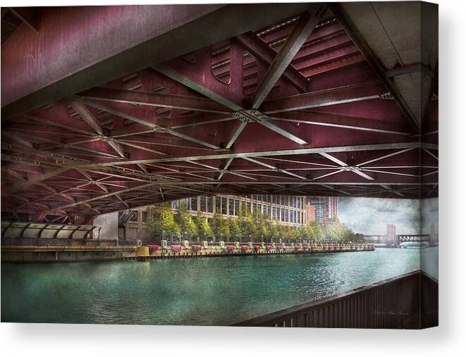 Chicago Canvas Print featuring the photograph City - Chicago IL - Underneath the William P Fahey Bridge by Mike Savad