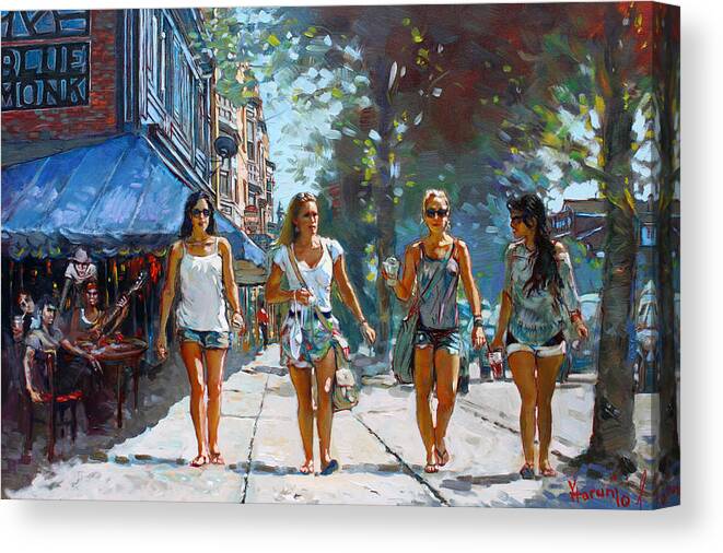 Landscape Canvas Print featuring the painting City Girls by Ylli Haruni