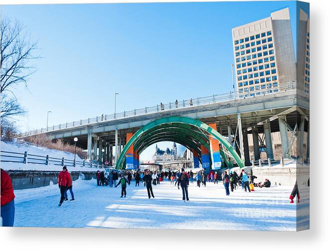 Winterlude Canvas Print featuring the photograph City Skating by Cheryl Baxter
