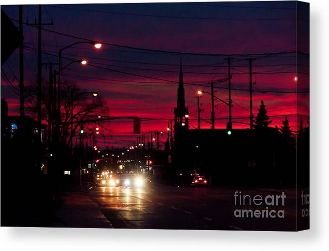  Traffic Lights Canvas Print featuring the photograph City Sunset by Cheryl Baxter