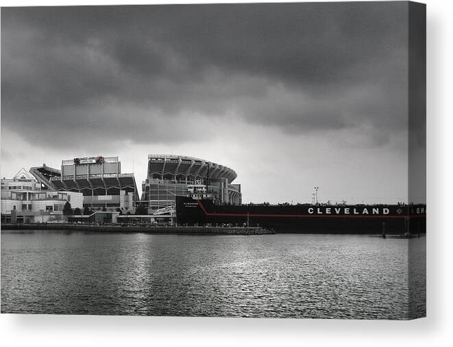 Cleveland Canvas Print featuring the photograph Cleveland Browns Stadium From The Inner Harbor by Kenneth Krolikowski