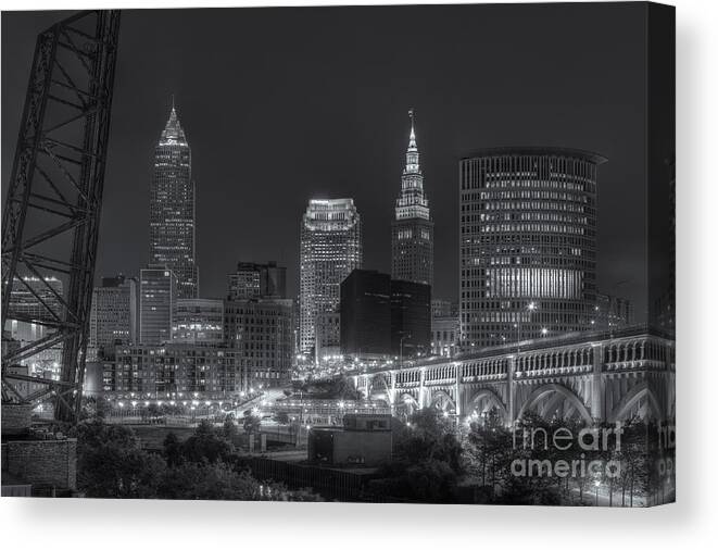 Clarence Holmes Canvas Print featuring the photograph Cleveland Night Skyline IV by Clarence Holmes