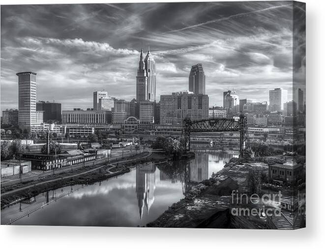 Clarence Holmes Canvas Print featuring the photograph Cleveland Skyline and the Flats IV by Clarence Holmes