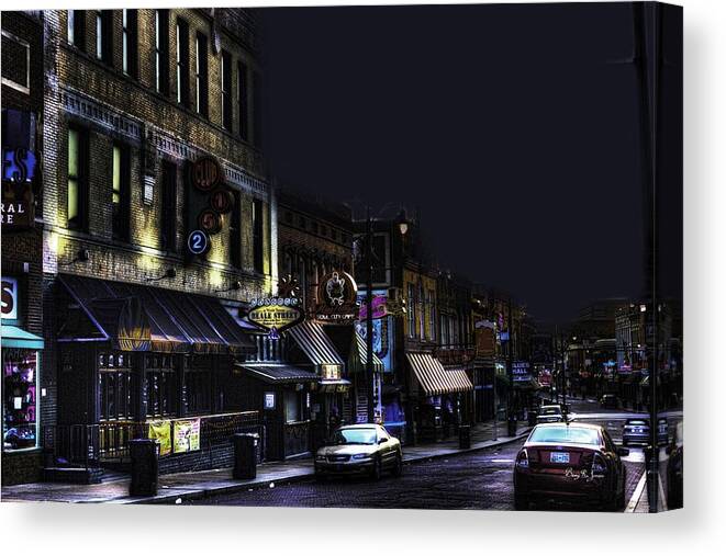Beale Street Canvas Print featuring the photograph Memphis - Night - Closing Time on Beale Street by Barry Jones