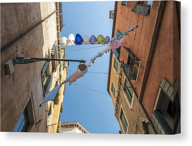 Venice Canvas Print featuring the photograph Cloth drying rope. by Fernando Barozza