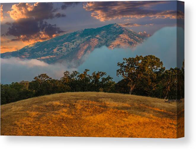 Landscape Canvas Print featuring the photograph Clouds Fog And Mt Diablo by Marc Crumpler
