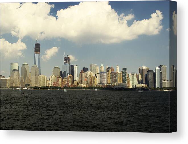 New York Canvas Print featuring the photograph Clouds over New York Skyline by Jatin Thakkar