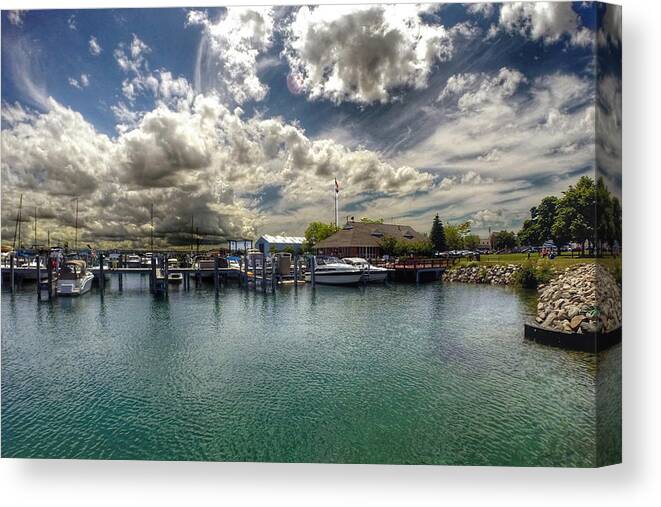 Marina Canvas Print featuring the photograph Clouds over the Marina by Jackson Pearson