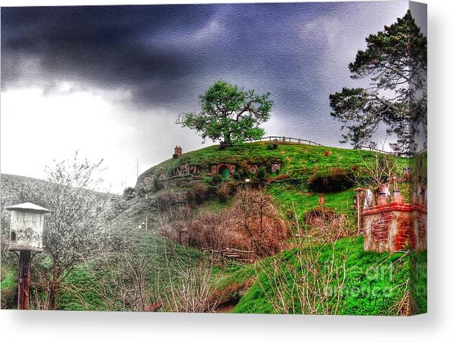 Hobbiton Canvas Print featuring the photograph Cloudy Hobbiton by HELGE Art Gallery