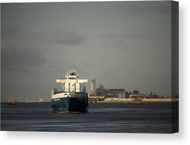 Cargo Ship Canvas Print featuring the photograph Coastal Deniz by Spikey Mouse Photography