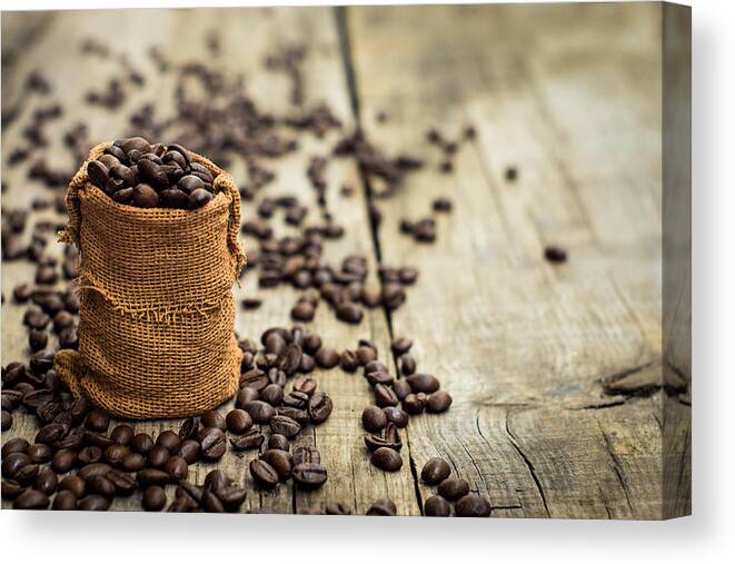 Bag Canvas Print featuring the photograph Coffee Beans by Aged Pixel