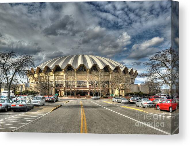 The Wvu Coliseum Is A 14 Canvas Print featuring the photograph Coliseum daylight HDR by Dan Friend