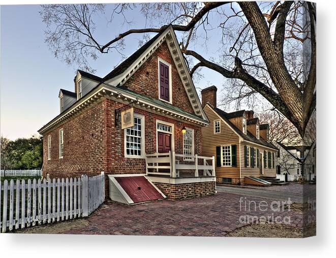 Colonial Williamsburg Canvas Print featuring the photograph Colonial Williamsburg Prentis Shop by Gene Bleile Photography 
