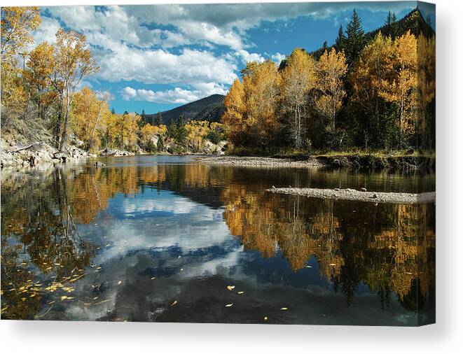Scenics Canvas Print featuring the photograph Colorado Mountain River Reflection In by Archive Graphics Llc