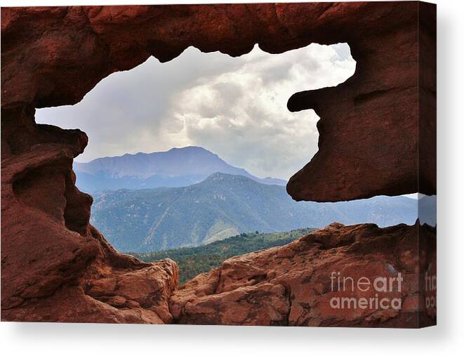 Red Canvas Print featuring the photograph Colorado Siamese Twins Pikes Peak view by Robert D Brozek