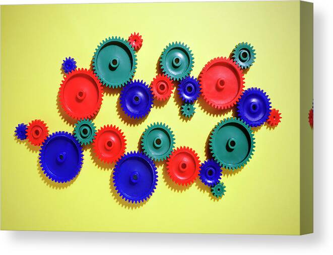 Working Canvas Print featuring the photograph Colored Gears by Joseph Clark
