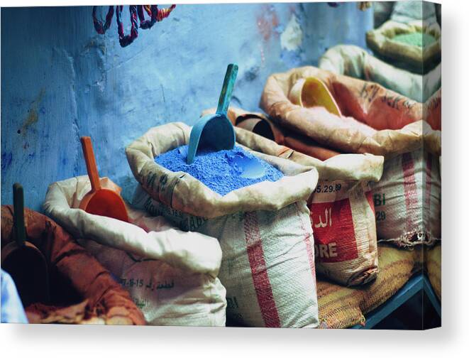 Dust Canvas Print featuring the photograph Colored Powders For Textile Dyes On by Valeria Schettino