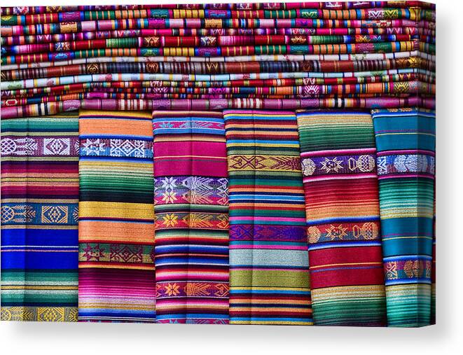 Colorful Canvas Print featuring the photograph Colorful Blankets Santa Fe by Carol Leigh