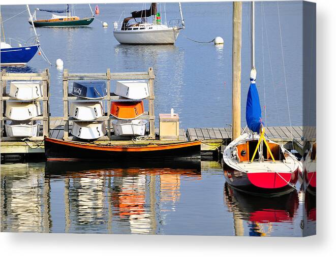 Maine Canvas Print featuring the photograph Colorful boats Rockland Maine by Marianne Campolongo