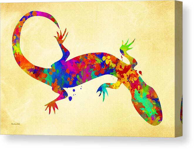 Gecko Canvas Print featuring the mixed media Gecko Watercolor Art by Christina Rollo