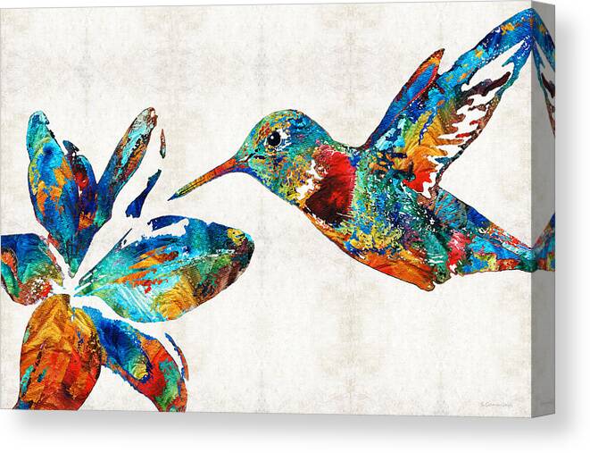 Hummingbird Canvas Print featuring the painting Colorful Hummingbird Art by Sharon Cummings by Sharon Cummings