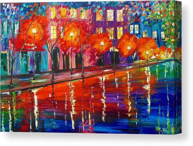 City Paintings Canvas Print featuring the painting Colorful Night by Kevin Brown