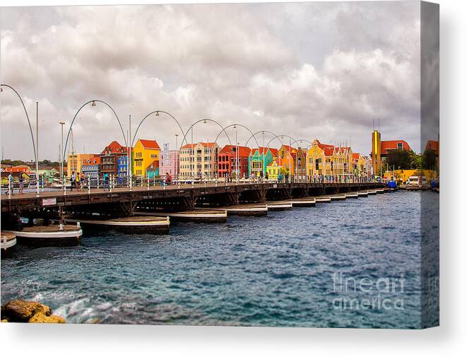 Curacao Skyline Canvas Print featuring the photograph Colors of Willemstad Curacao and the Foot Bridge to the City by Rene Triay FineArt Photos