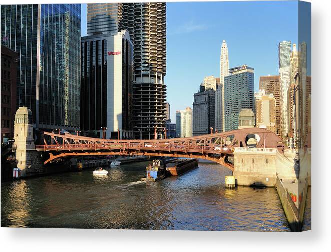 Tranquility Canvas Print featuring the photograph Commerce On The Chicago River by Bruce Leighty