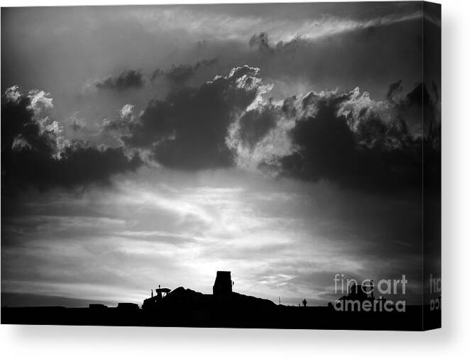 Black And White Canvas Print featuring the photograph Construction sunset by Paul Cowan