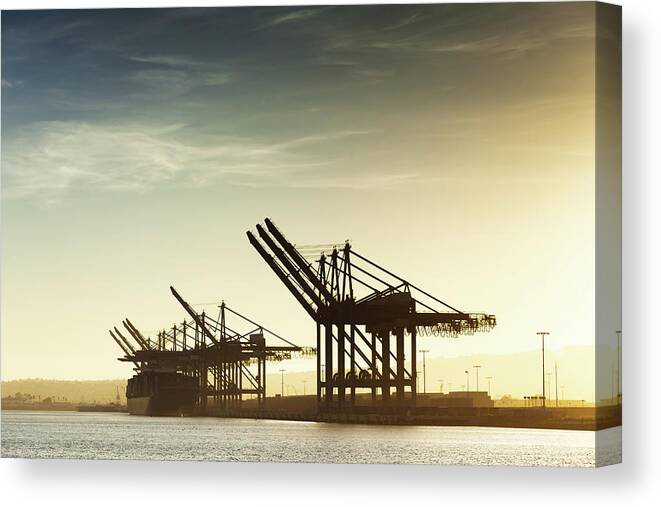 Freight Transportation Canvas Print featuring the photograph Container Cranes At The Port Of Los by Halbergman
