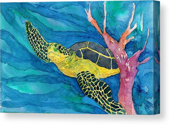Sea Turtle Canvas Print featuring the painting Coral Sea Turtle by Anne Marie Brown